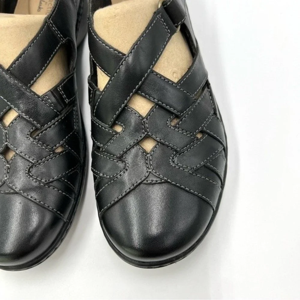 Clarks Size 9 Cora Dream Black Leather Fisherman Style Casual‎ Comfort Shoes